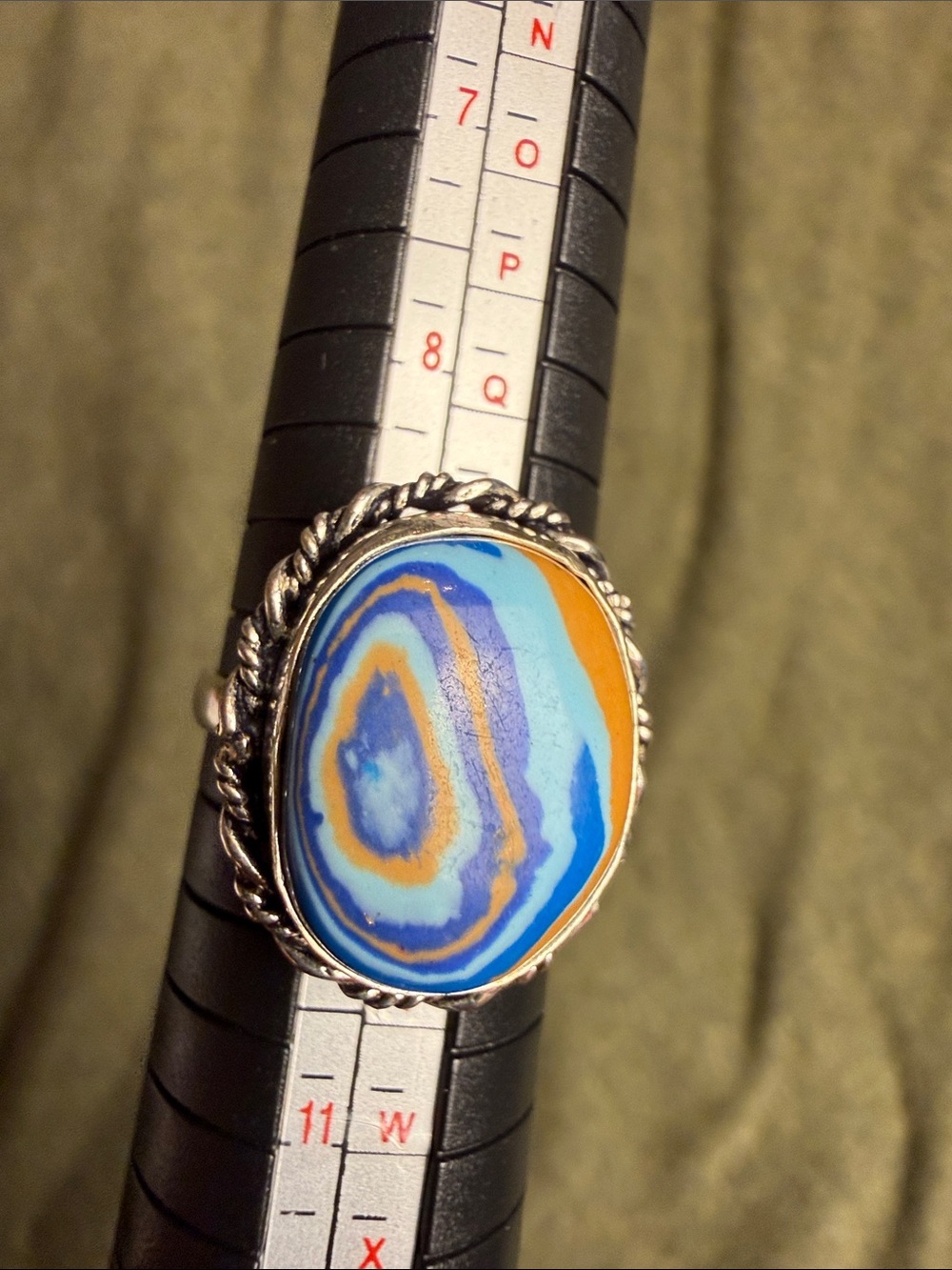 Blue Calsilica 925 Sterling silver ring - Size 9.25
